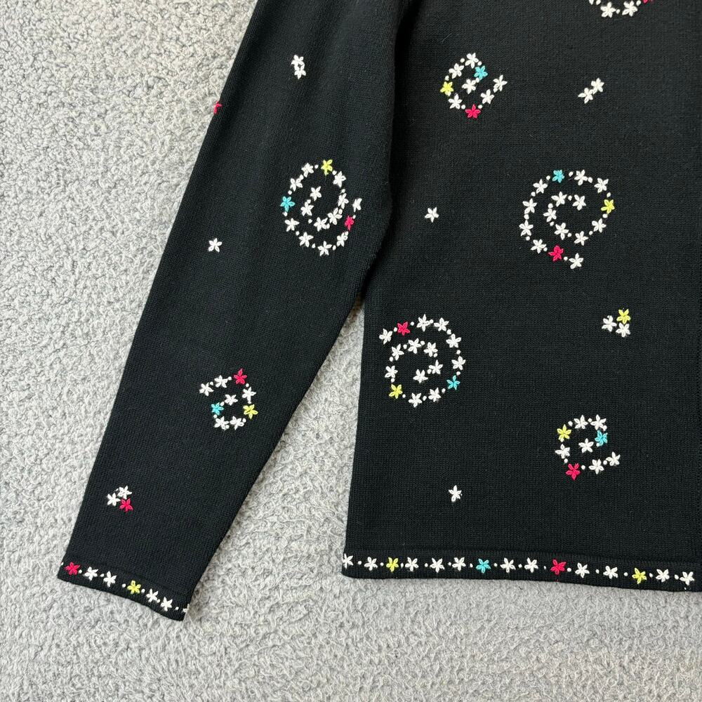 Vintage Talbots Embroidered Cardigan Small 90s Black Sweater Floral Allover - Picture 3 of 12